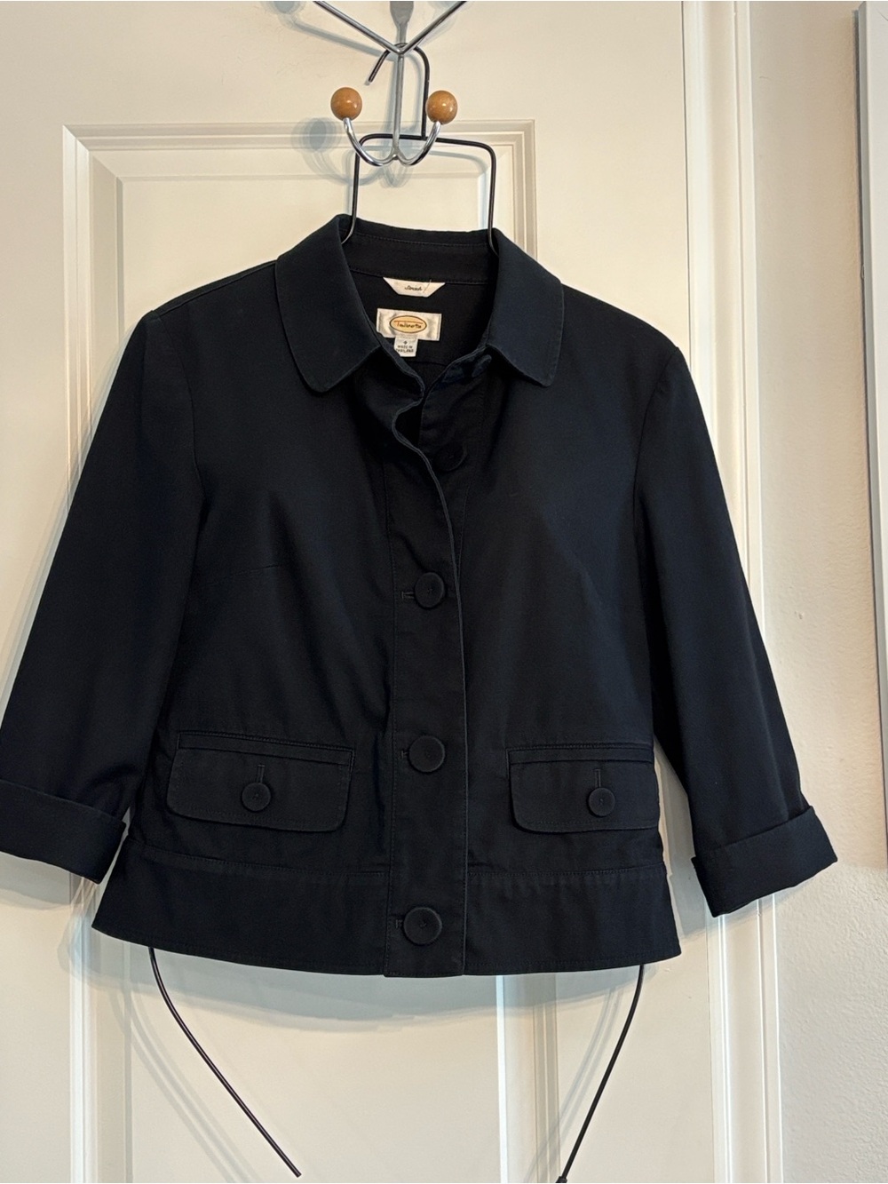 Talbots Women’s Black 3/4 Sleeve Twill Button-Front Cotton Stretchy Jacket. 4